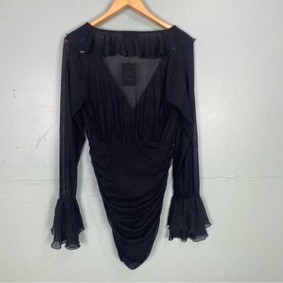 Michael Costello Revolve Mavis Mini Dress Sheer Ruffle Long Sleeve Black Sz M - Picture 5 of 5